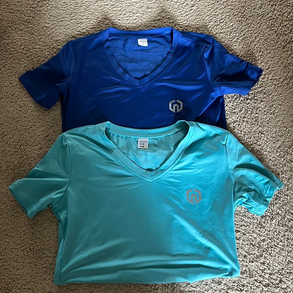 Set of Blue Tech Short Sleeve Workout Tees